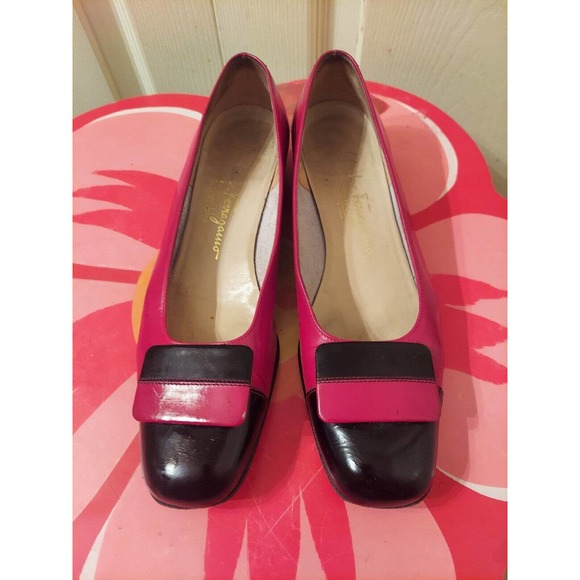 Salvatore Ferragamo Women's Red/Black Leather Shoes. 7.5 A2. Made In Italy. - Picture 1 of 6